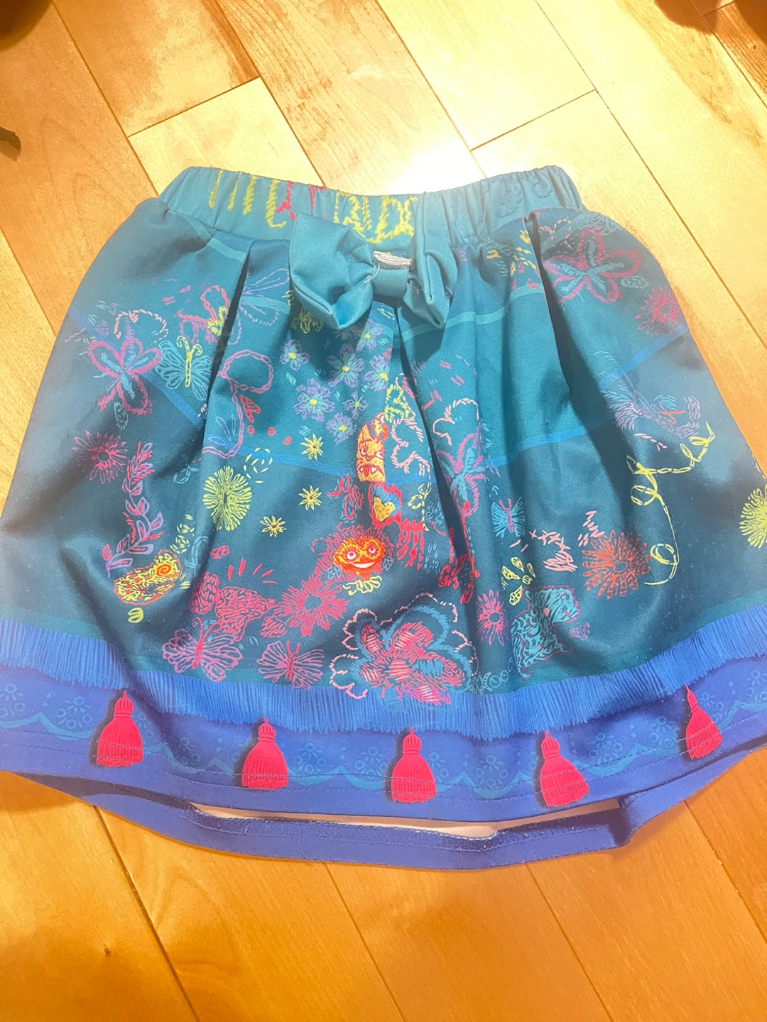 Teal Skirt with Floral and Butterfly Print