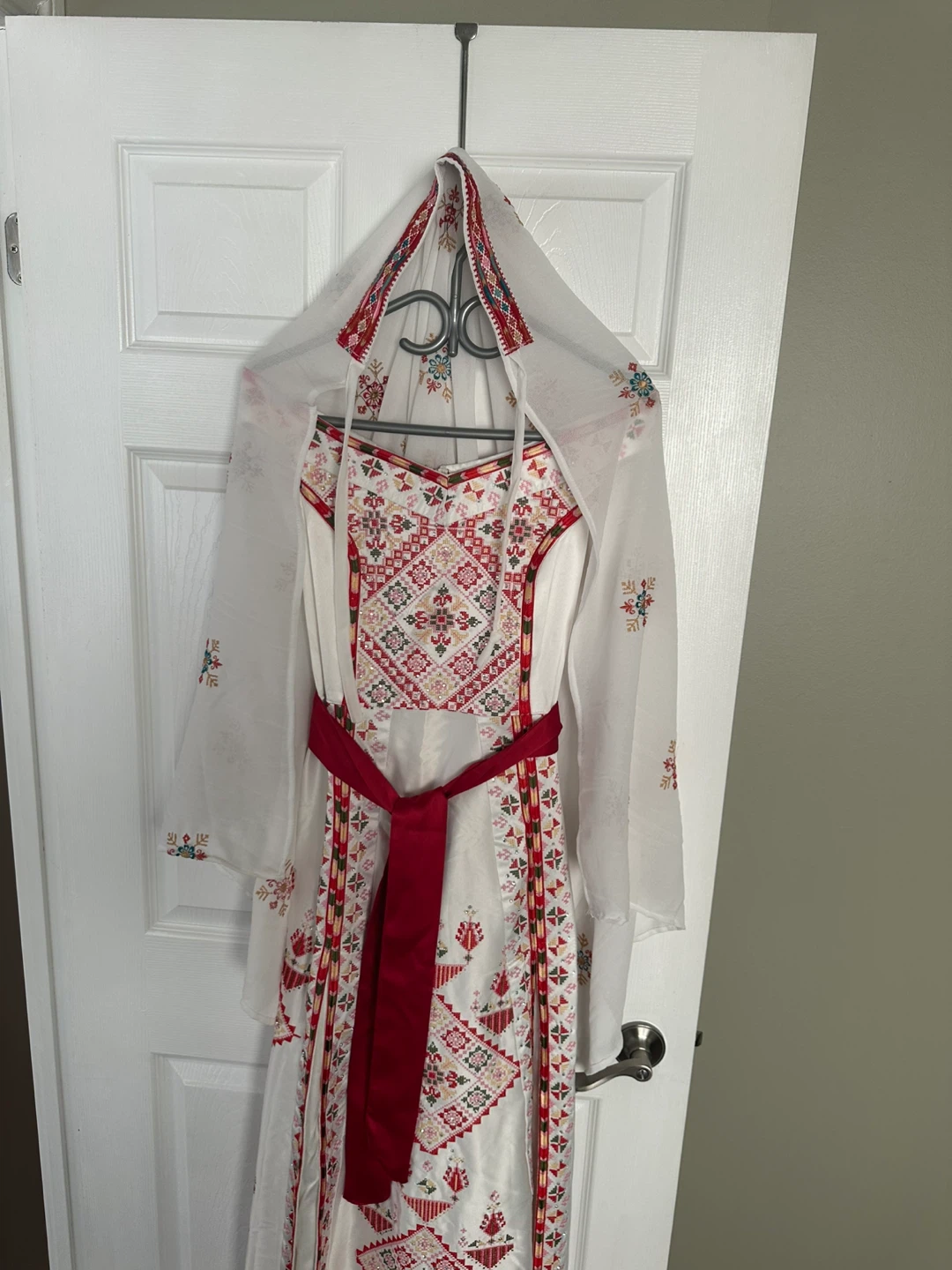 Embroidered Maxi Dress with Scarf - photo 4