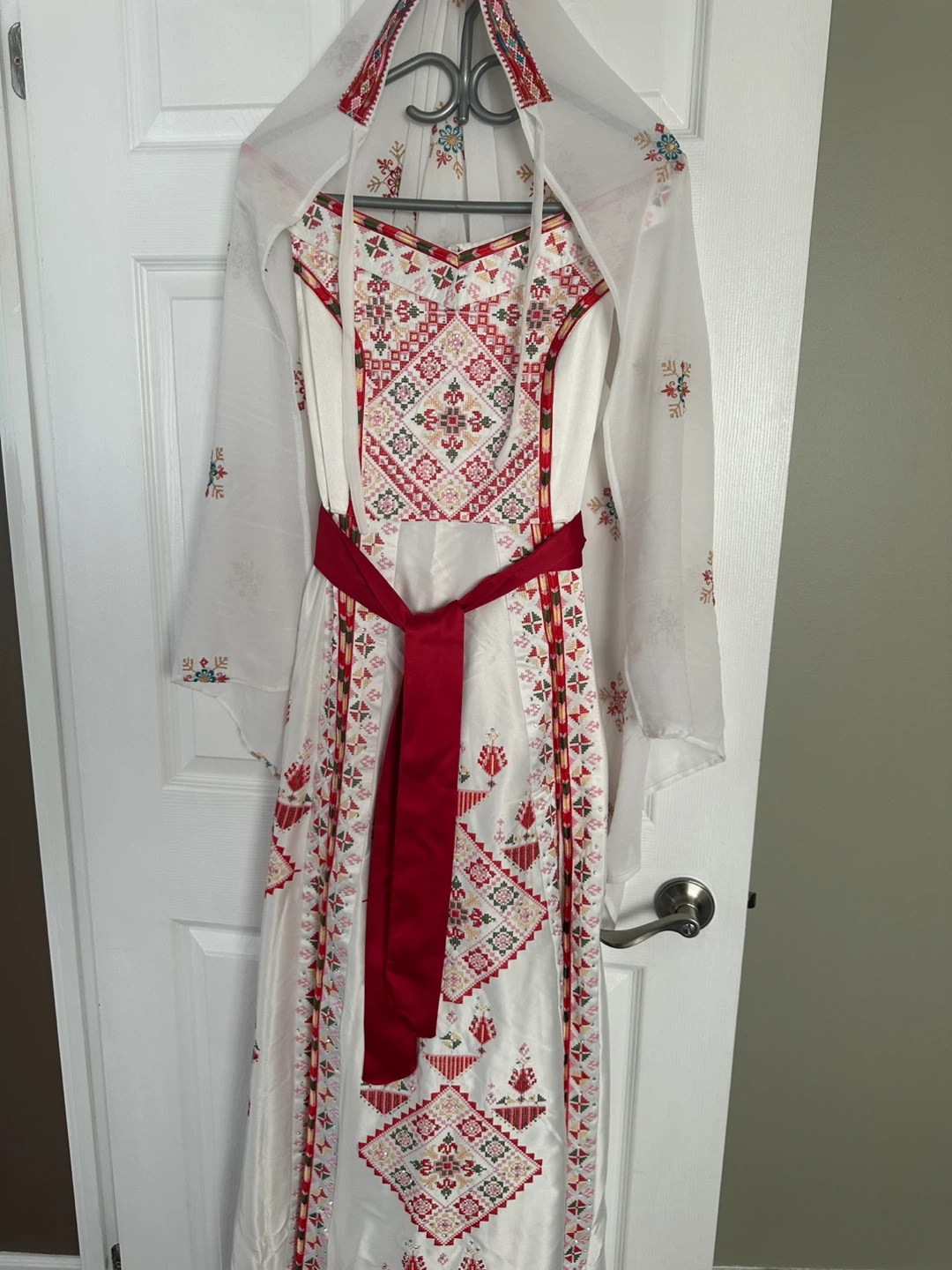 Embroidered Maxi Dress with Scarf - photo 3