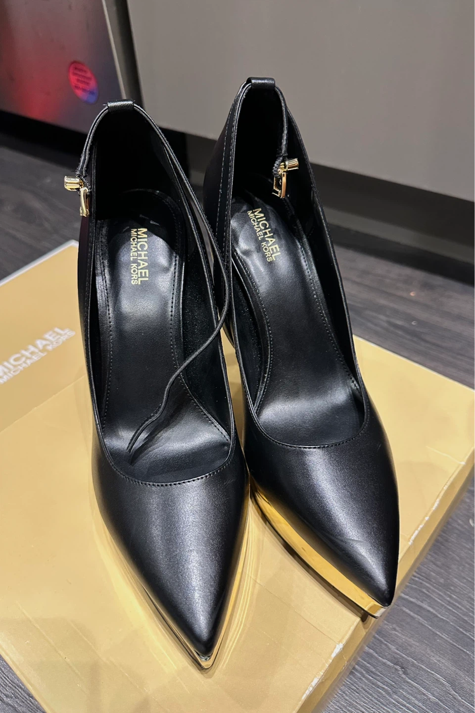 Michael Kors Black Leather Ankle Strap Pumps