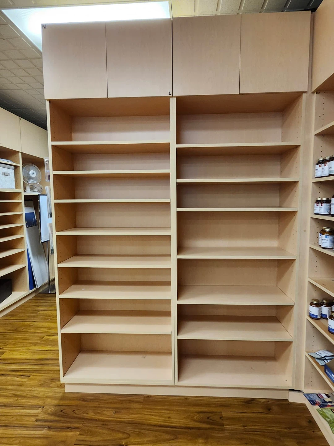 Maple Shelving Unit with Cabinets
