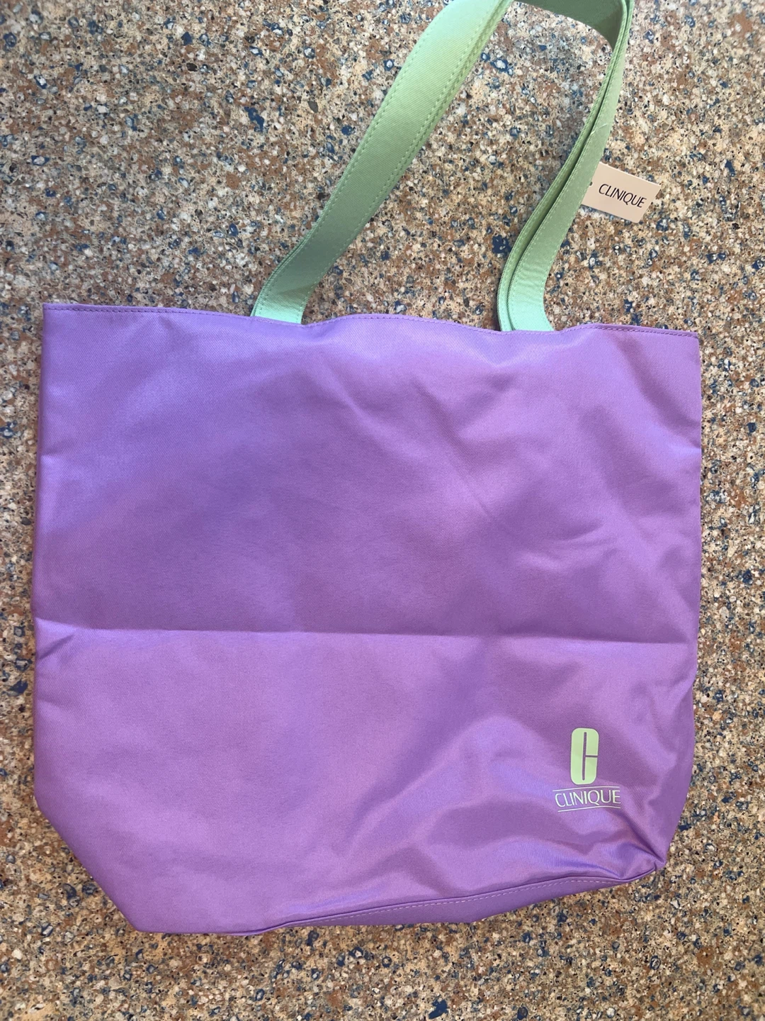 Clinique Purple Tote Bag with Green Straps