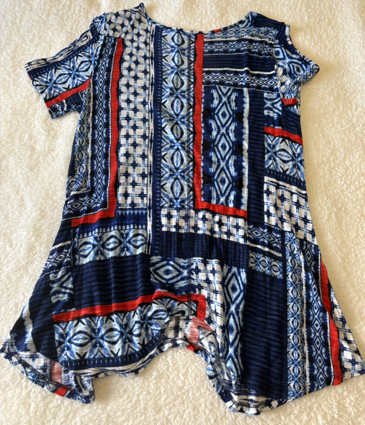 Cable & Gauge Large Blue and Red Geometric Cold Shoulder Top - photo 2