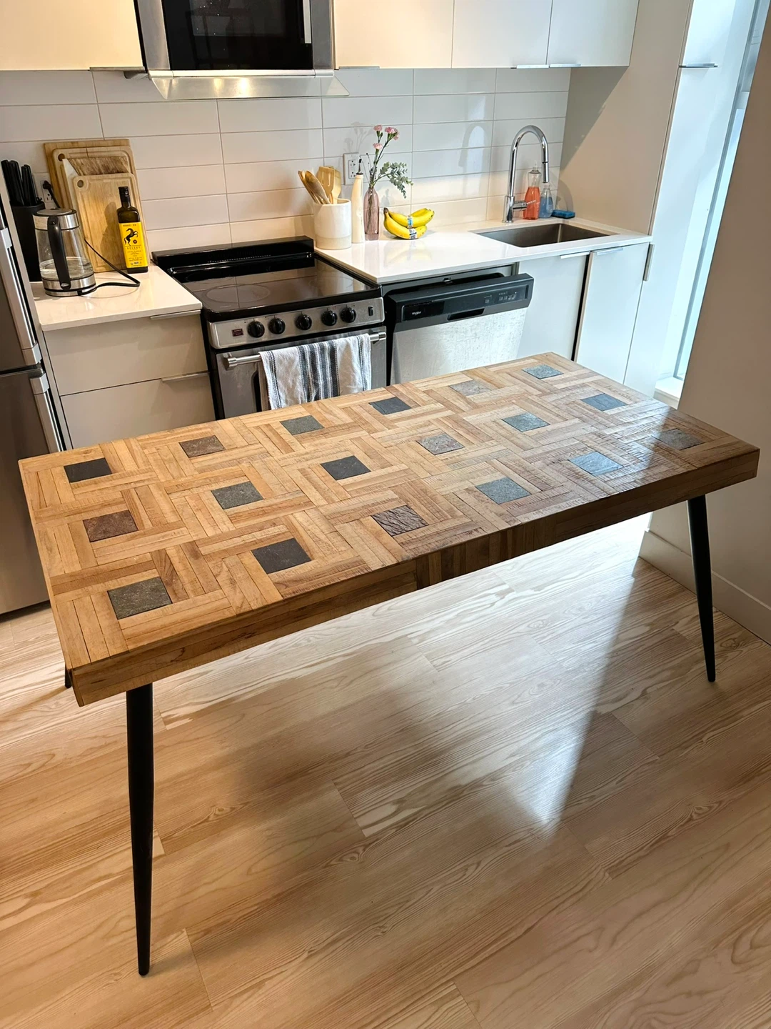 Wood and Stone Inlay Dining Table