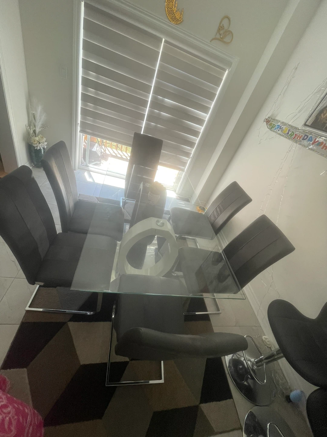 Glass dining table with 6 chairs