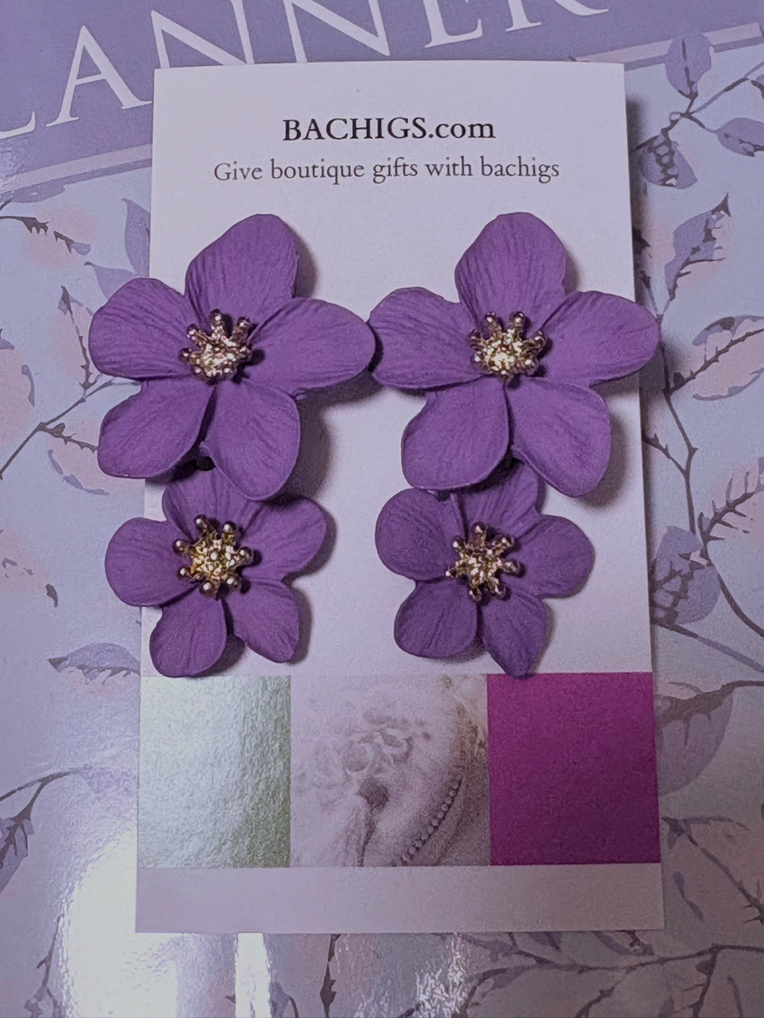 Purple Flower Drop Earrings - friendship jewelry - photo 2