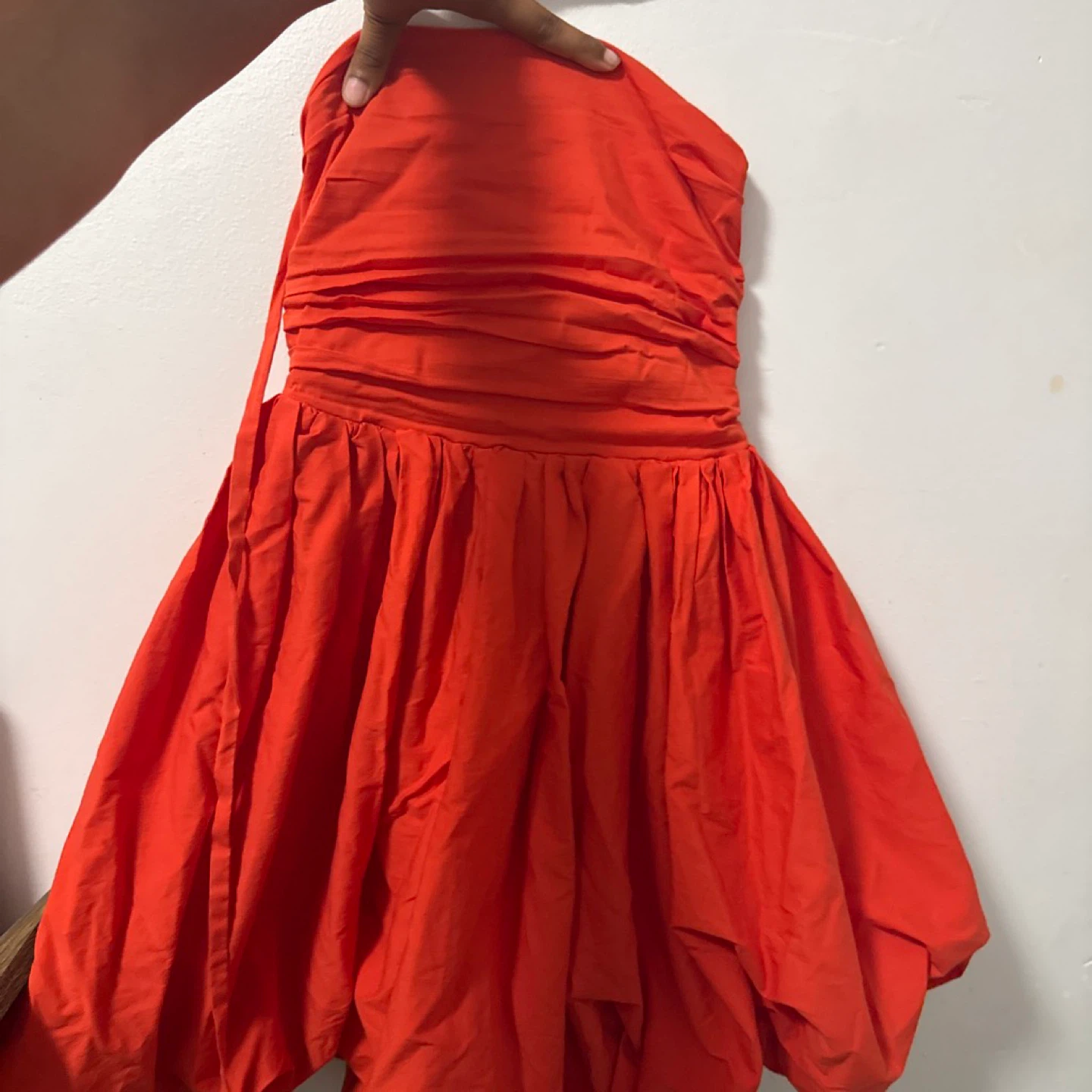 Red Strapless Bubble Hem Mini Dress - photo 2