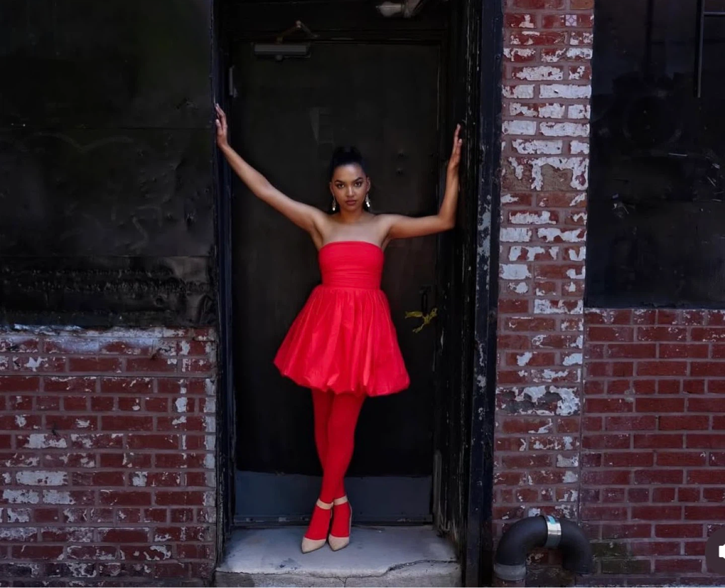 Red Strapless Bubble Hem Mini Dress