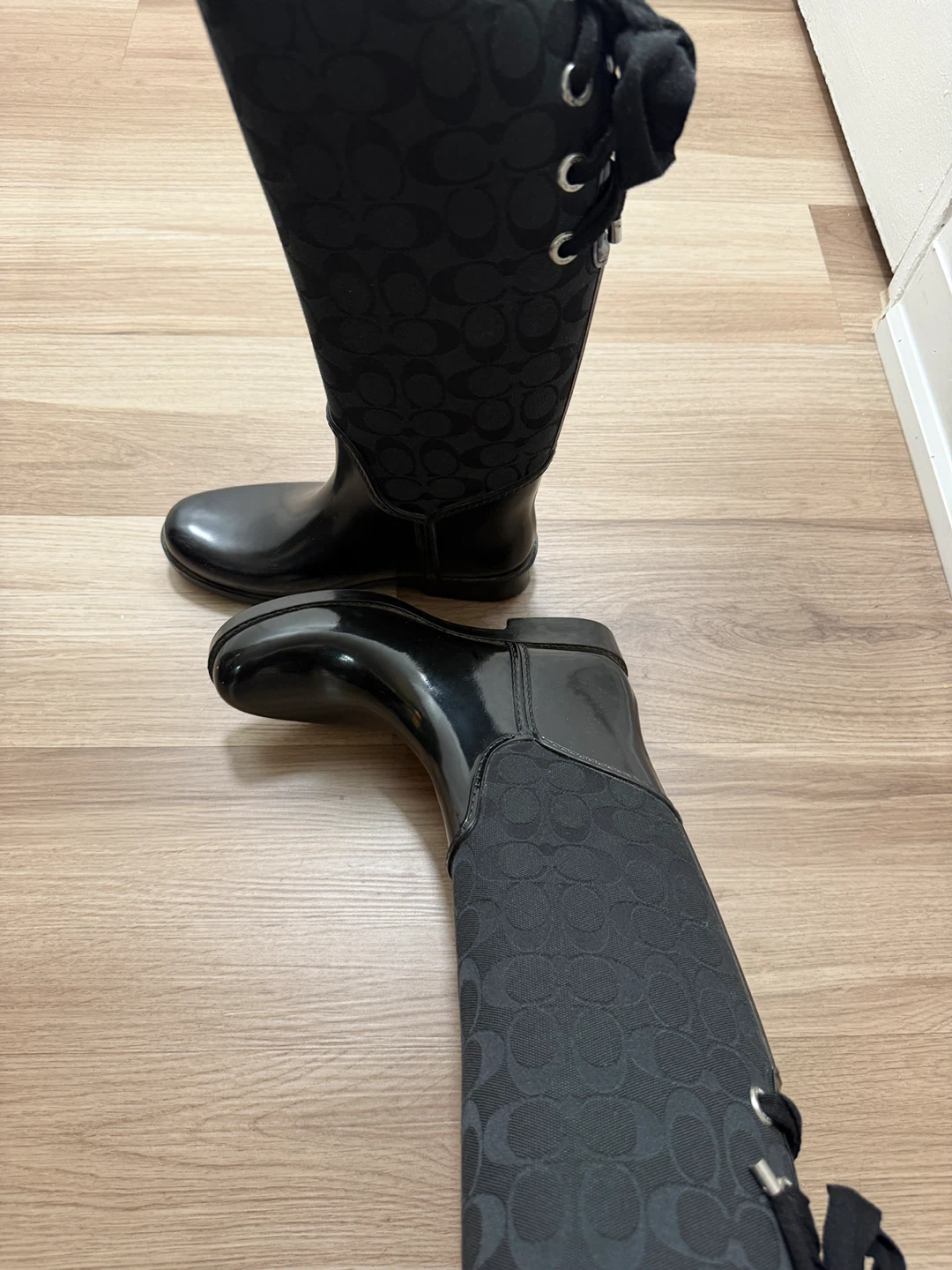 Coach Signature Tall Rain Boots Black