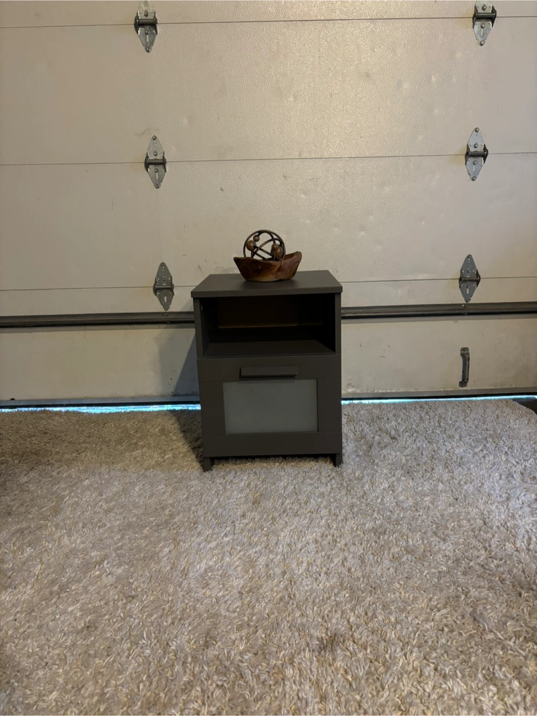 Gray End Table with Drawer and Shelf