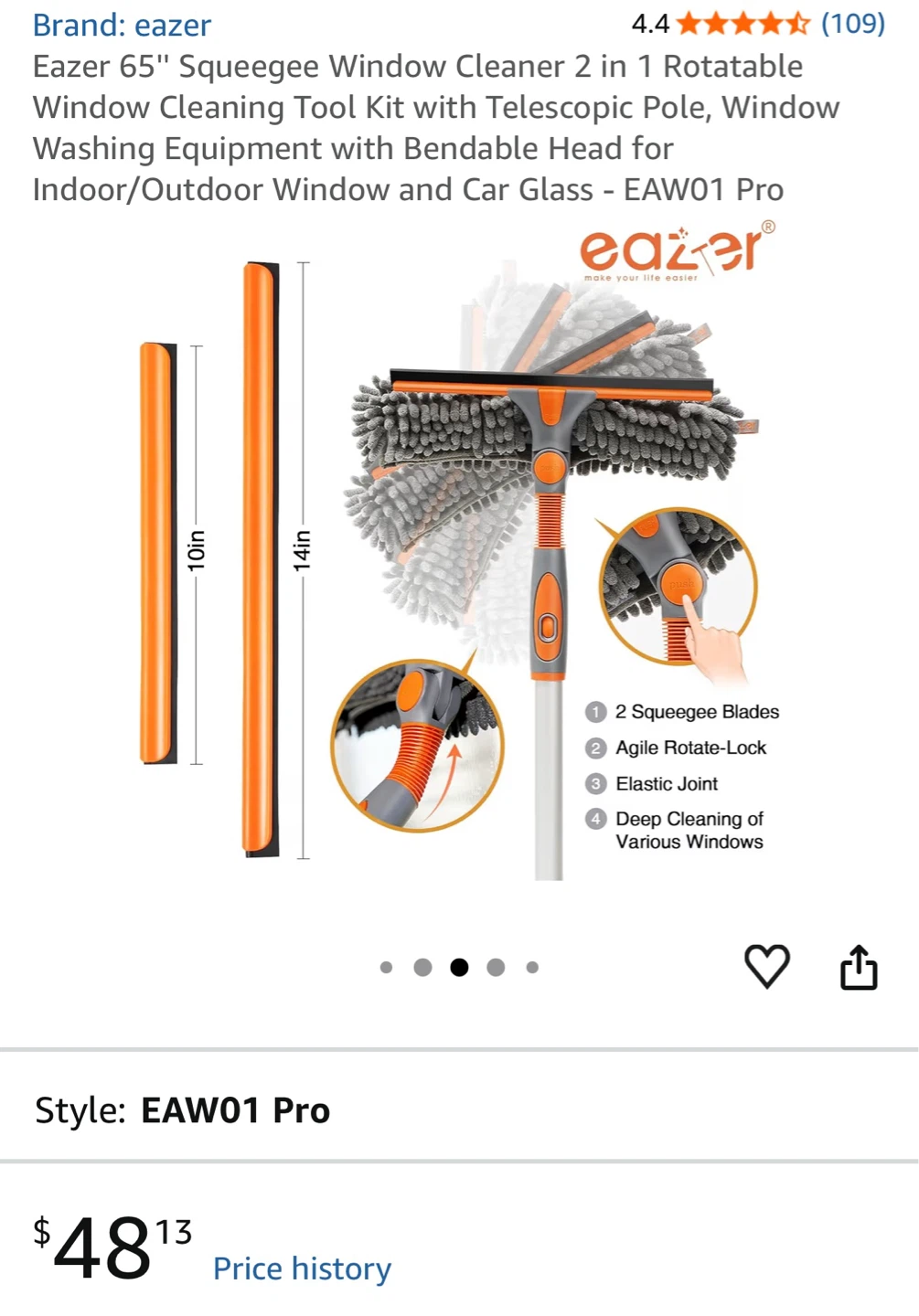 Brand new Eazer 2-in-1 window cleaning kit with extension pole