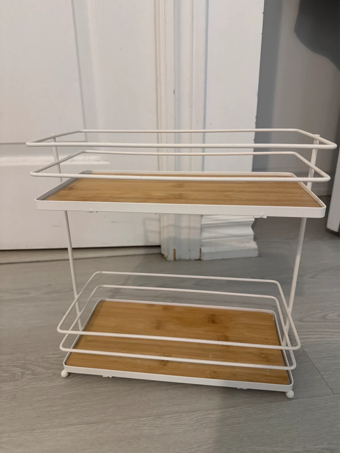 Two-Tier Metal and Bamboo Shelf Unit