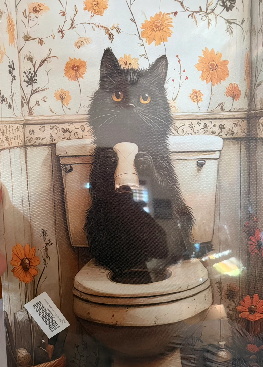 Funny Cat Bathroom Canvas Wall Art