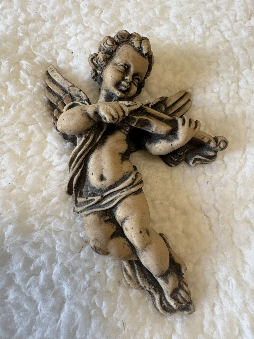 Vintage Cherub Wall Plaque Figurine Playing Violin