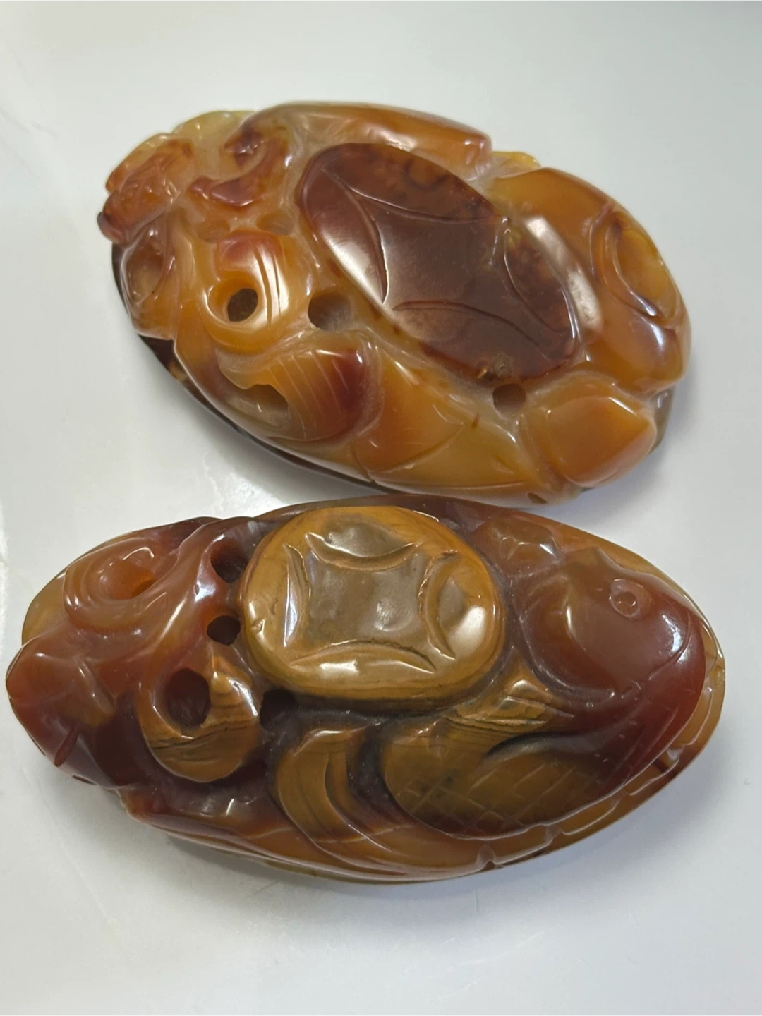 Pair Chinese Clever-Cut Carnelian Agate Shoubawan