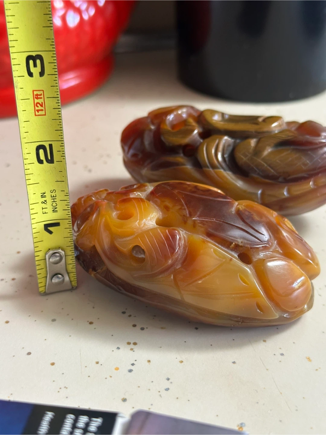 Pair Chinese Clever-Cut Carnelian Agate Shoubawan - photo 3