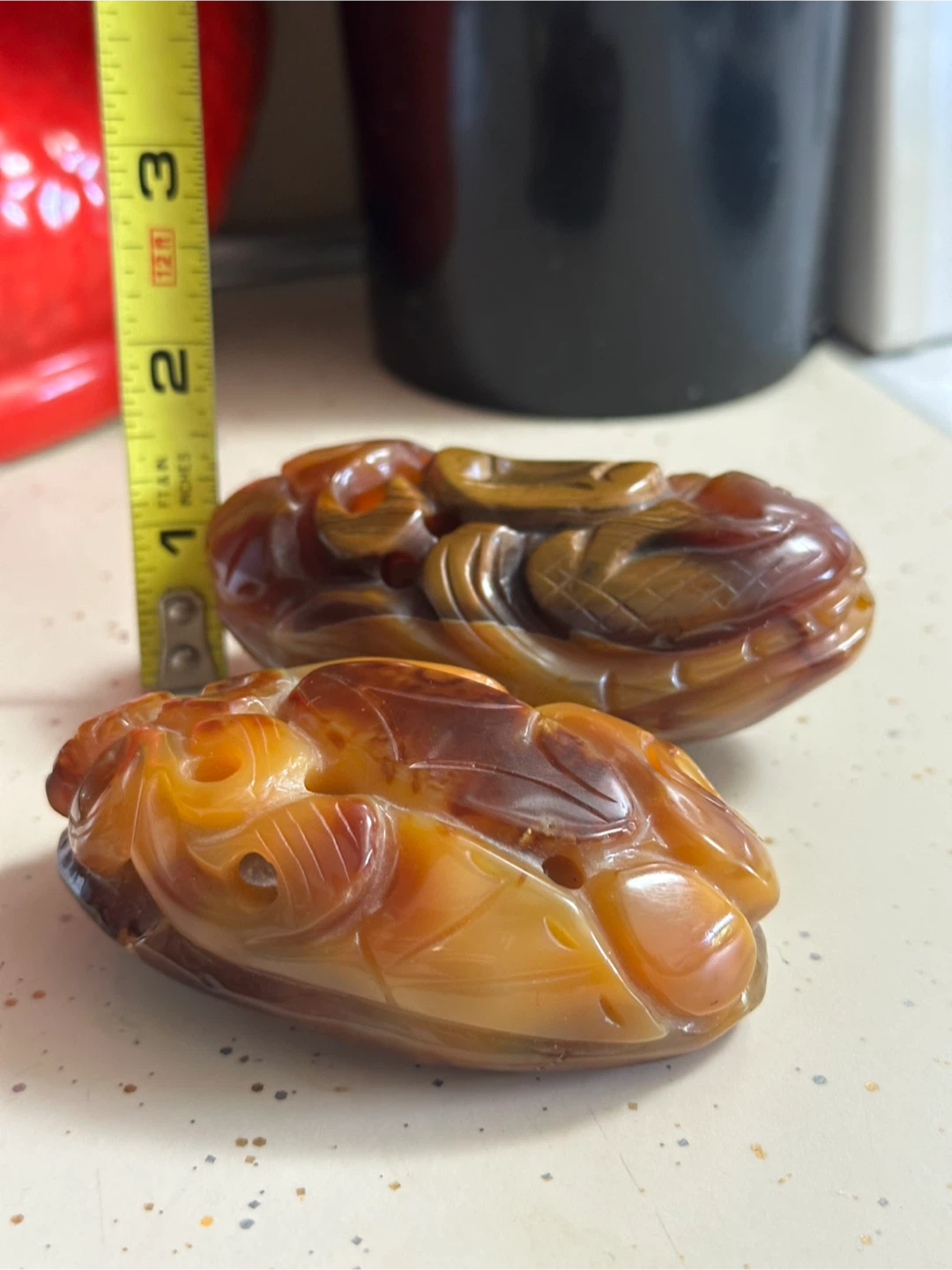 Pair Chinese Clever-Cut Carnelian Agate Shoubawan - photo 4