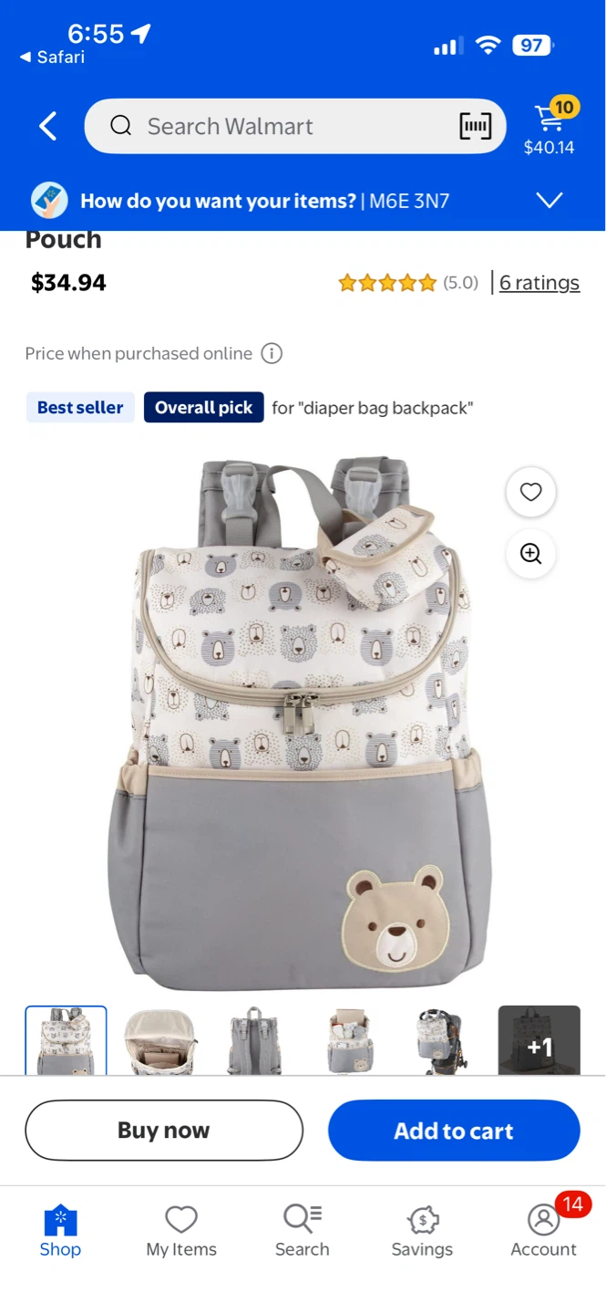 Diaper Backpack with Bear Design