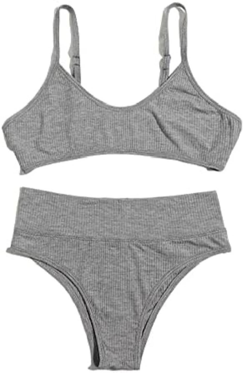 New Grey Ribbed Bralette and Panty Set - Size L