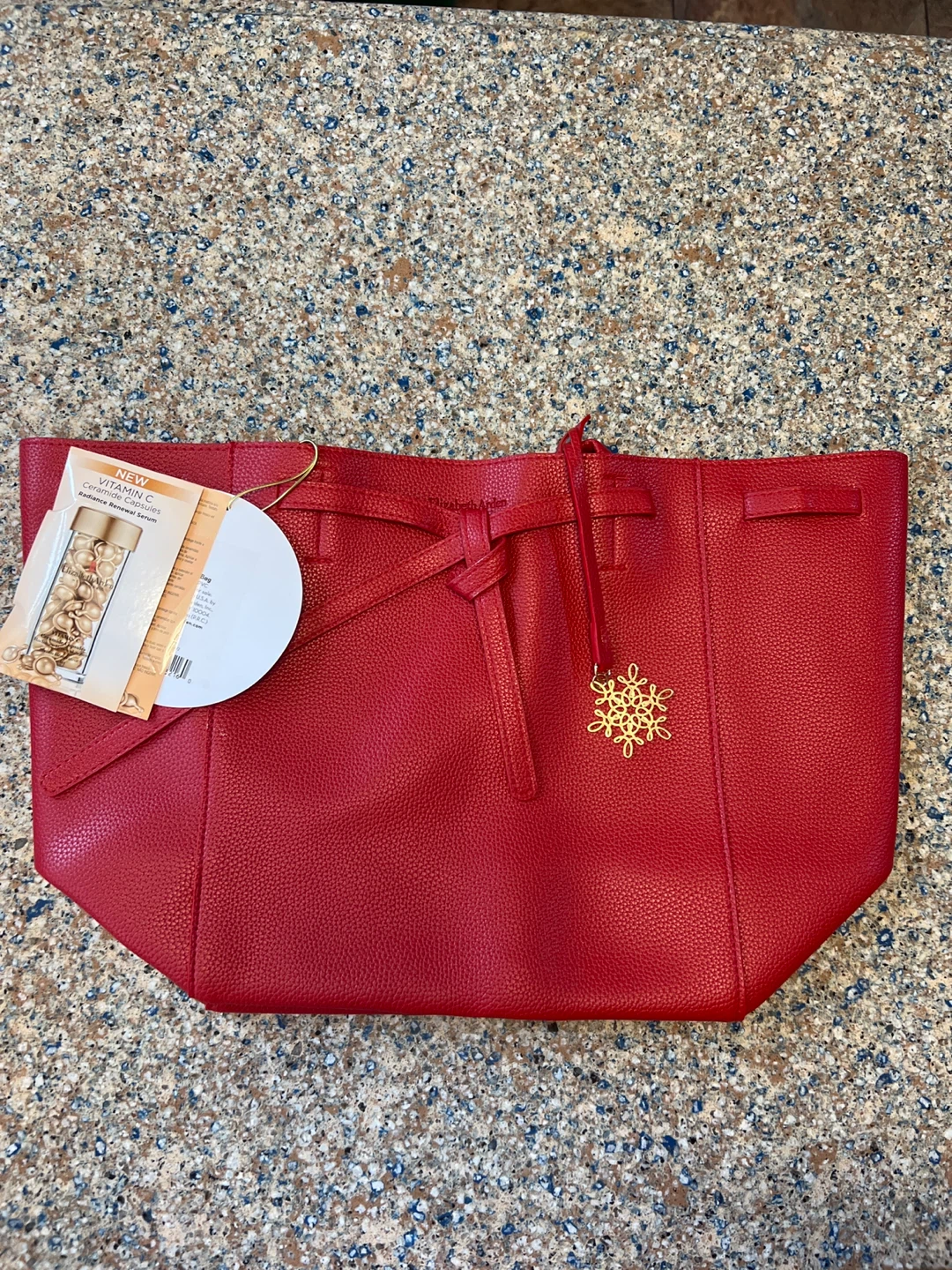 Red Tote Bag with Snowflake Charm