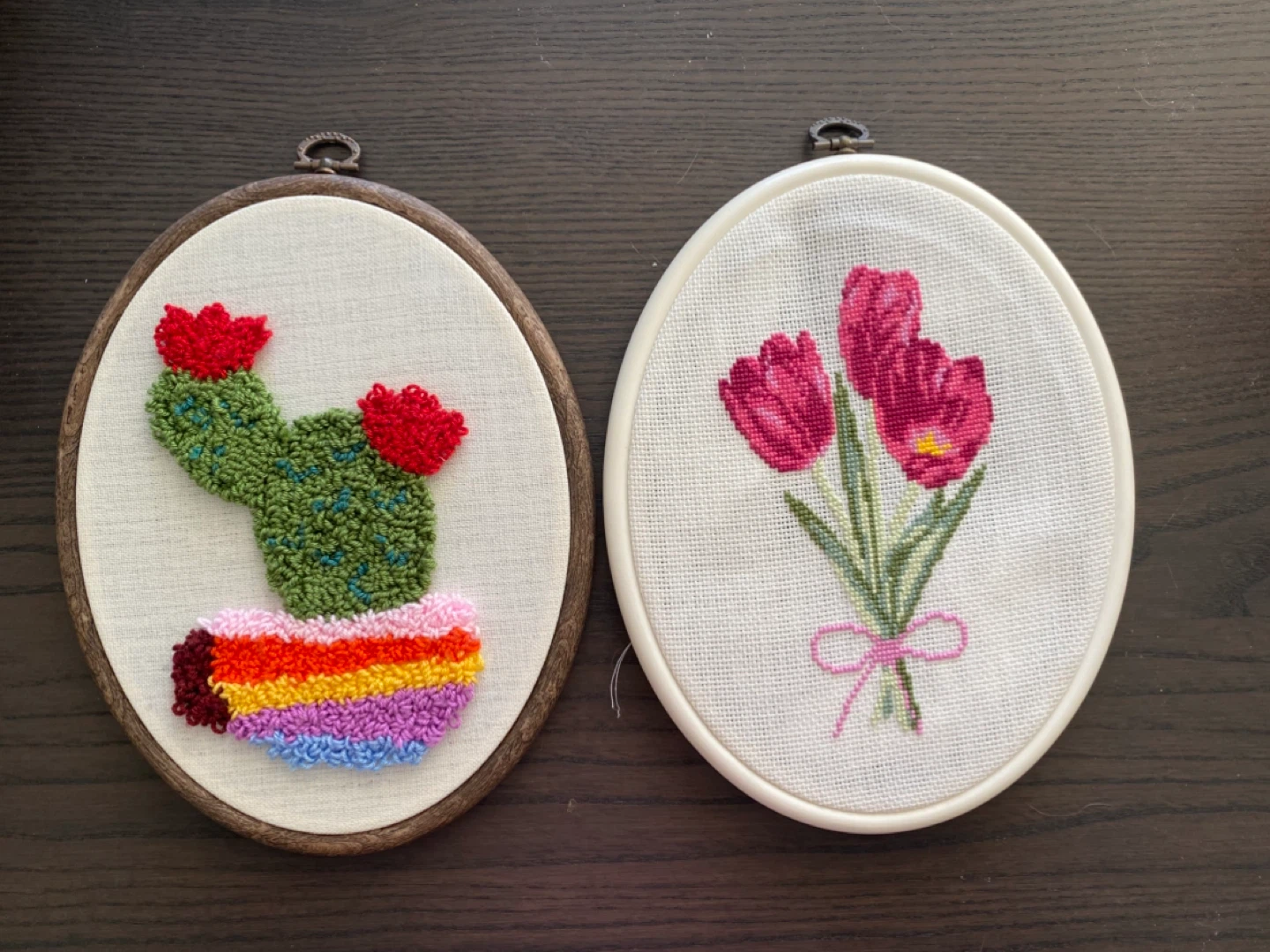 Embroidery Hoop Art - Cactus & Tulips