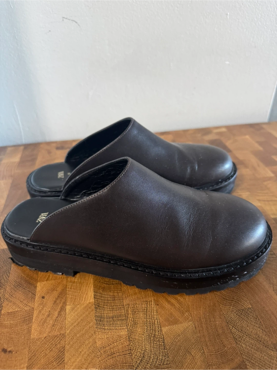 Zara Brown Leather Mule Clogs Size 38 - photo 4