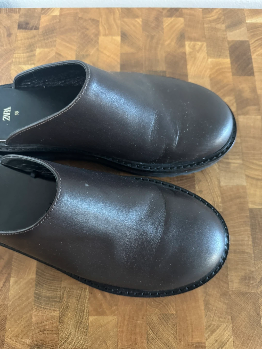 Zara Brown Leather Mule Clogs Size 38 - photo 5