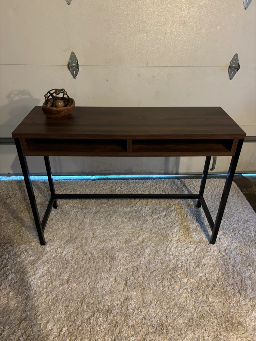 Dark Wood Finish Desk with Metal Legs