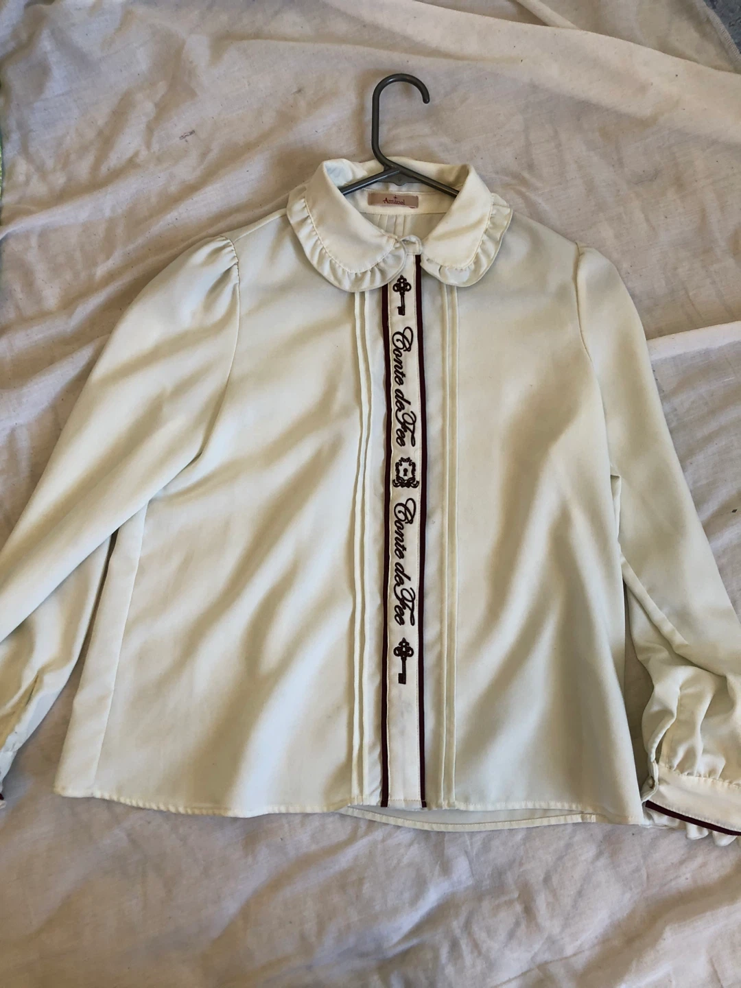 Cream Long Sleeve Blouse with Ruffle Collar