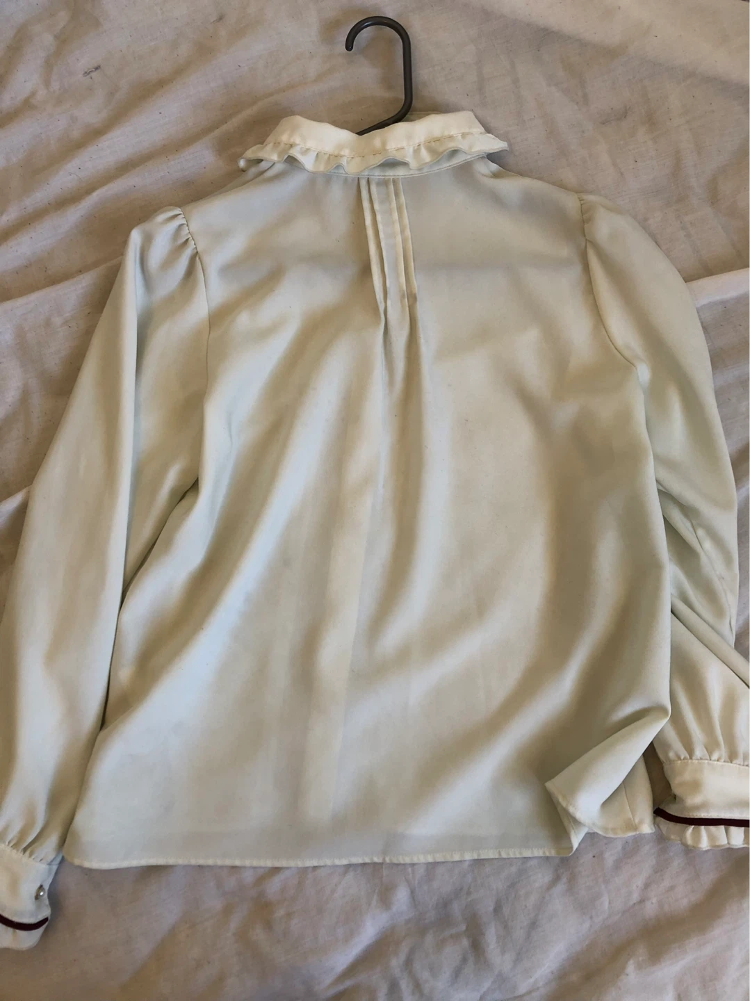 Cream Long Sleeve Blouse with Ruffle Collar - photo 2