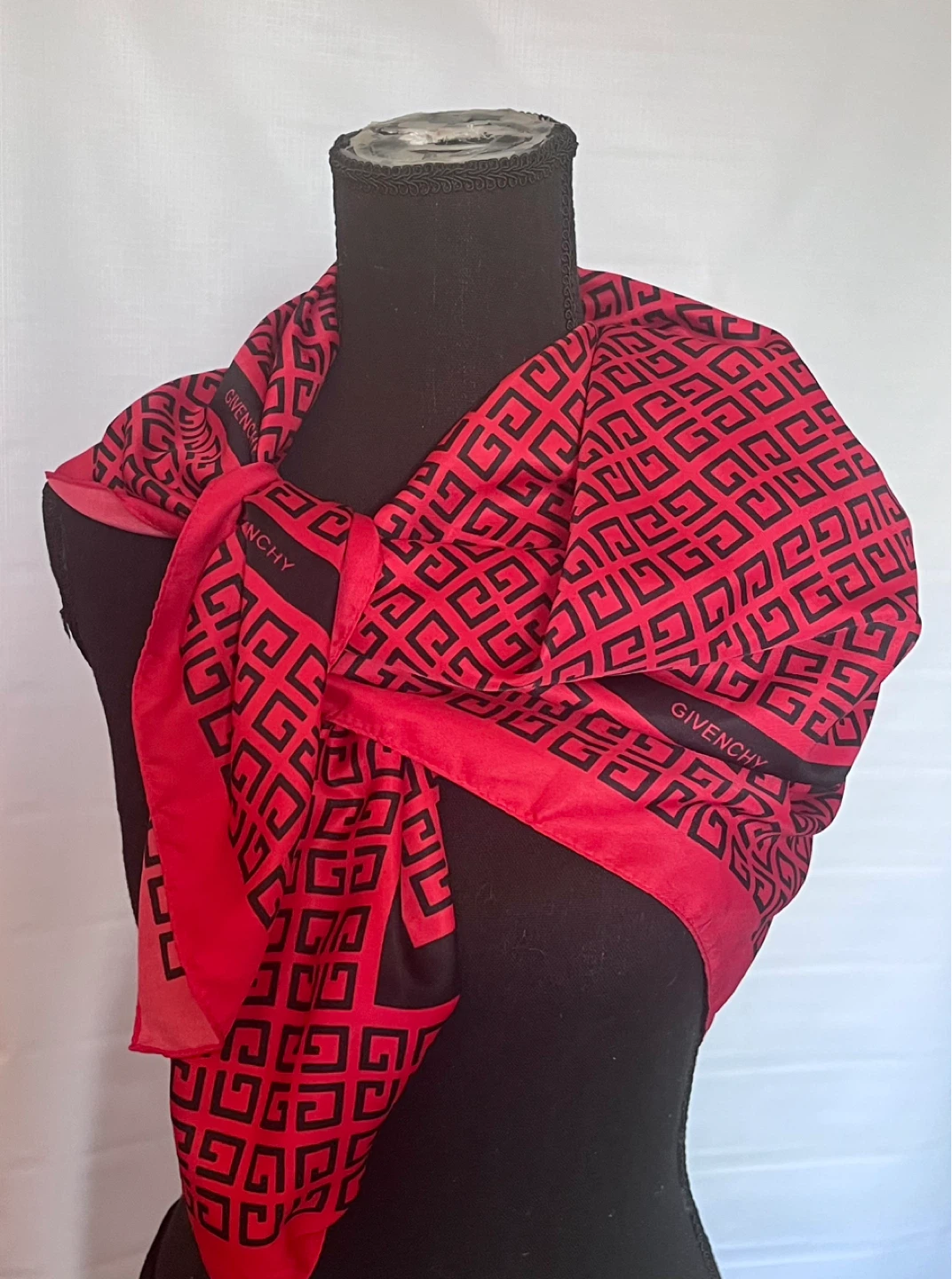 Givenchy Silk Scarf Red Black G Cube Pattern