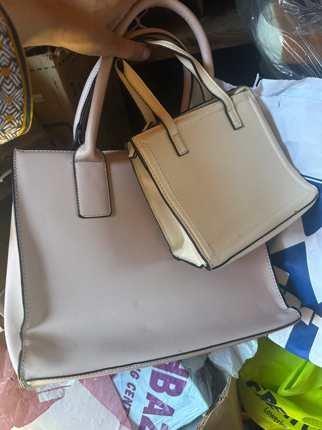 Pink and Beige Tote Bag Set