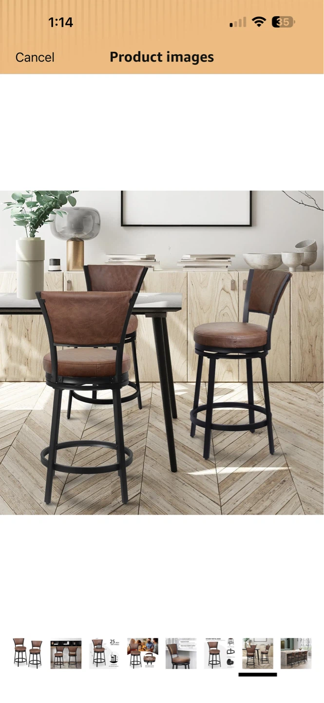 Brown Swivel Bar Stool with Back - photo 3