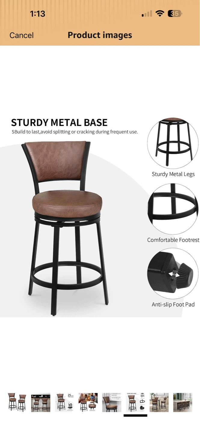 Brown Swivel Bar Stool with Back - photo 4