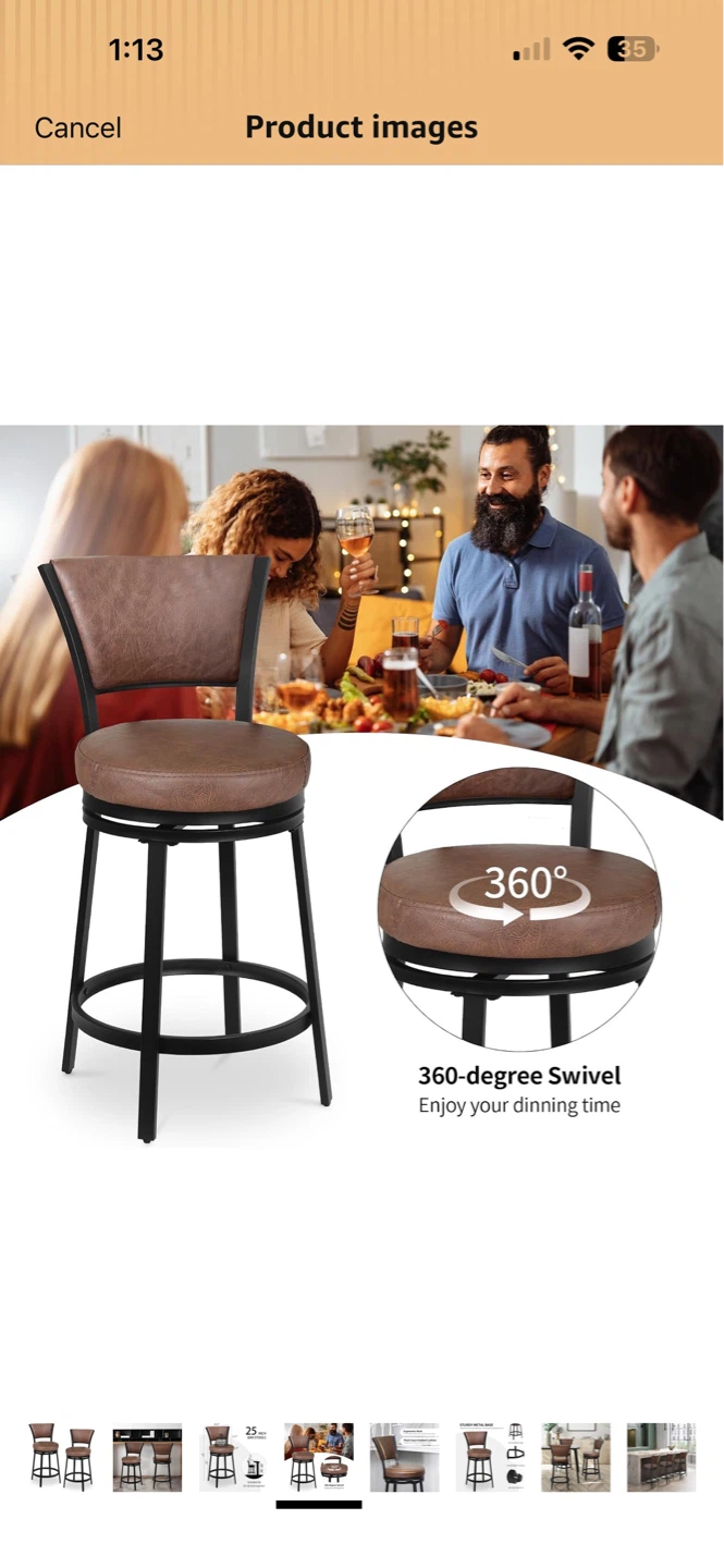 Brown Swivel Bar Stool with Back - photo 2