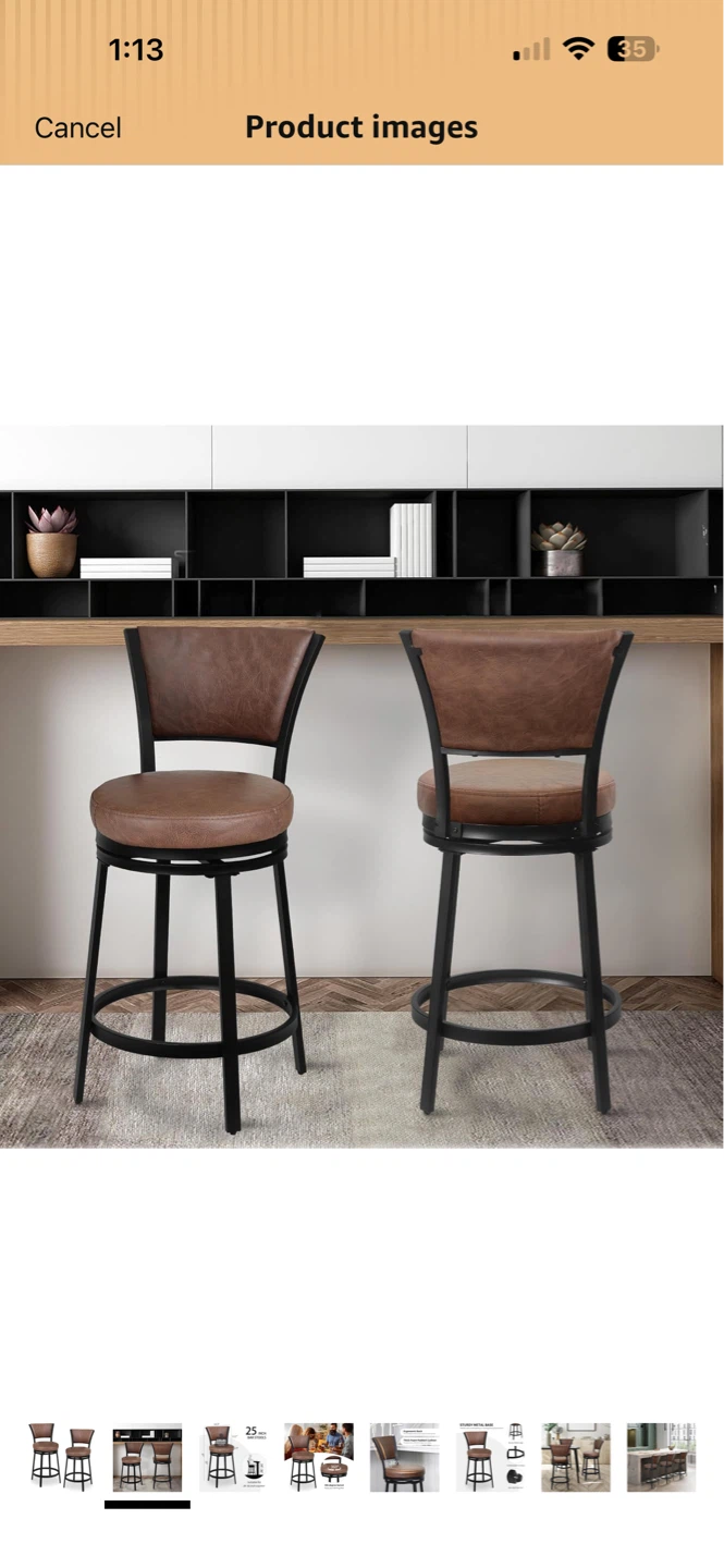 Brown Swivel Bar Stool with Back