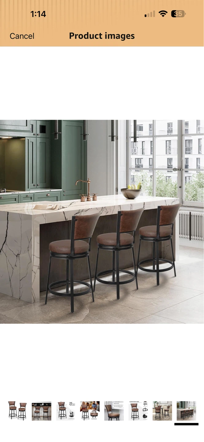 Brown Swivel Bar Stool with Back - photo 5
