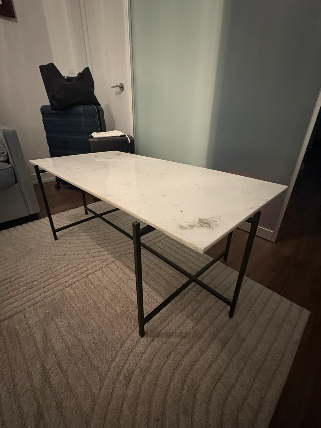Real White Marble Top Coffee Table with Black Metal Legs - photo 4