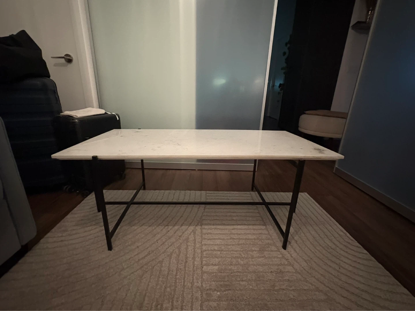 Real White Marble Top Coffee Table with Black Metal Legs - photo 5