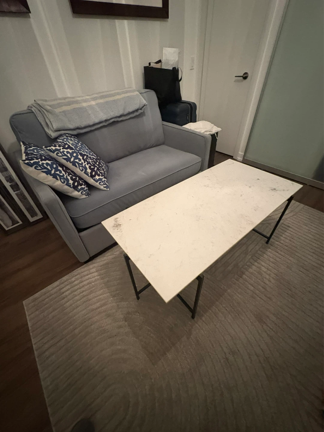 Real White Marble Top Coffee Table with Black Metal Legs - photo 3