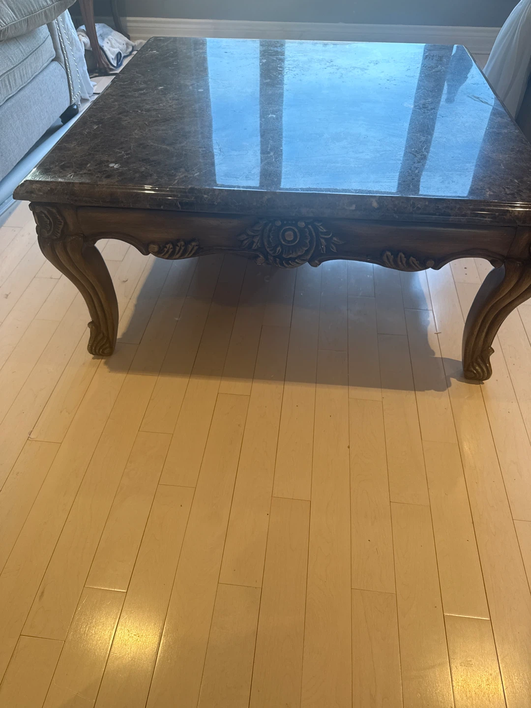 Ornate Coffee Table with Marble Top