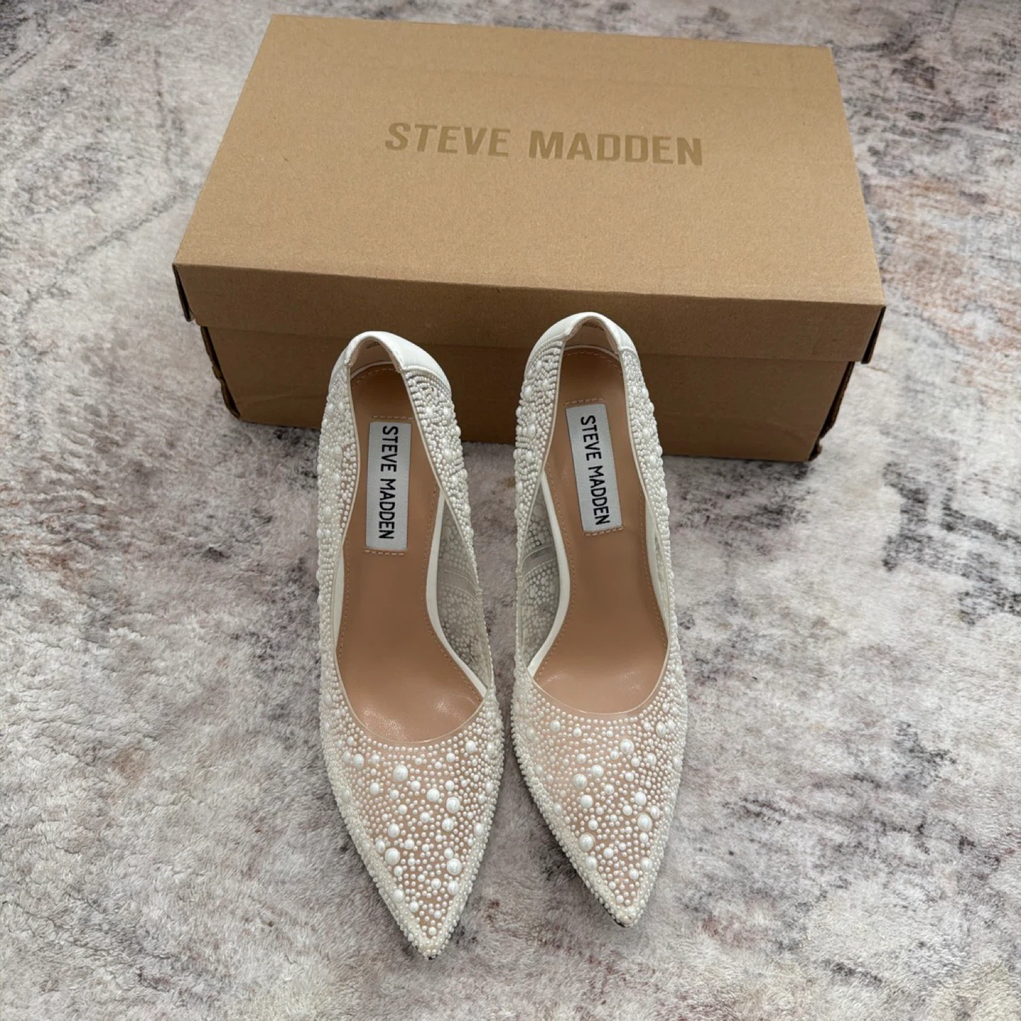 Steve Madden White Pearl Embellished Heels