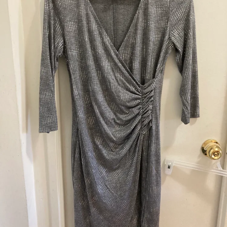 calvin klein metallic faux wrap dress Calvin Klein