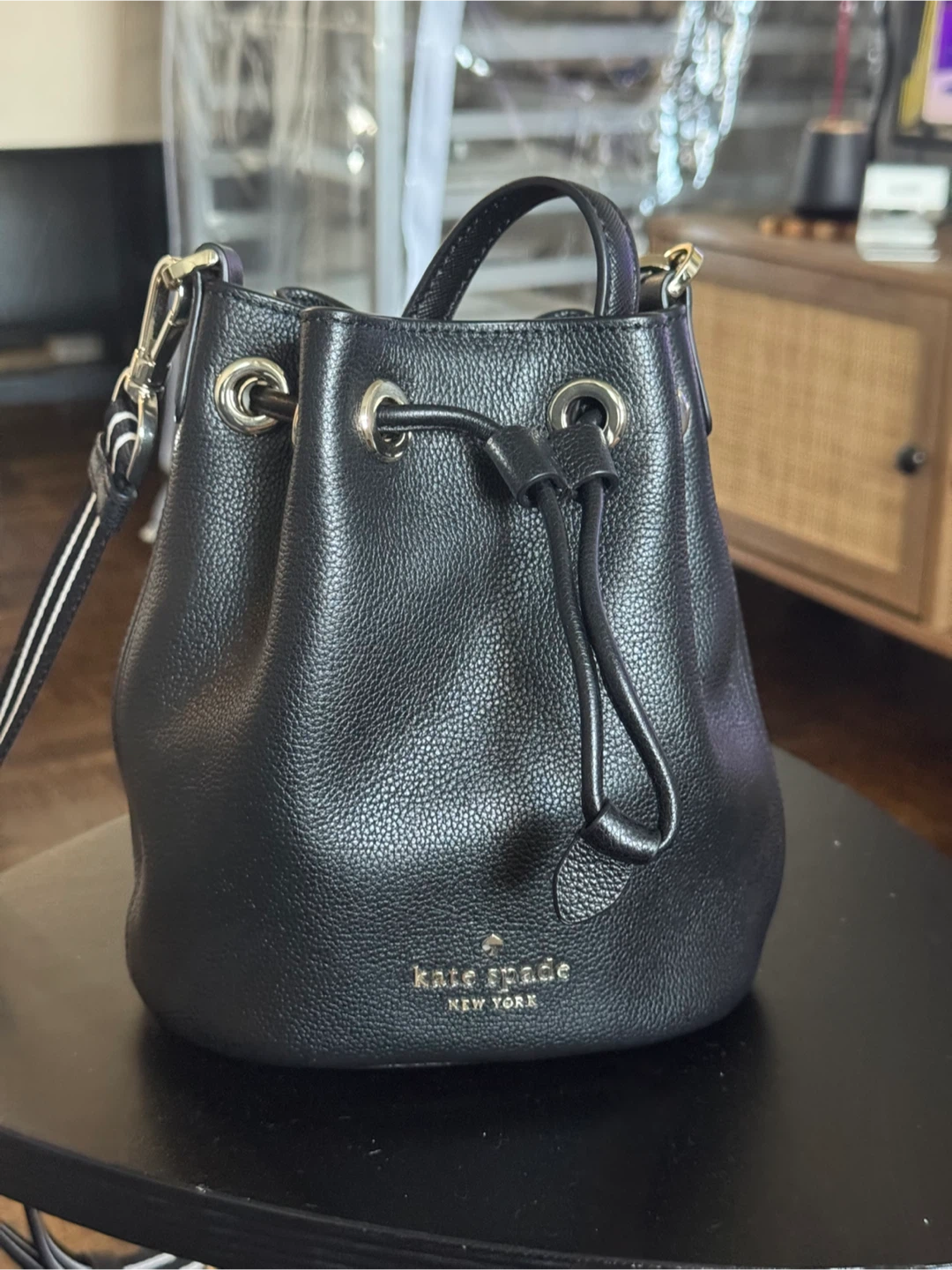 Kate Spade Black Leather Bucket Bag