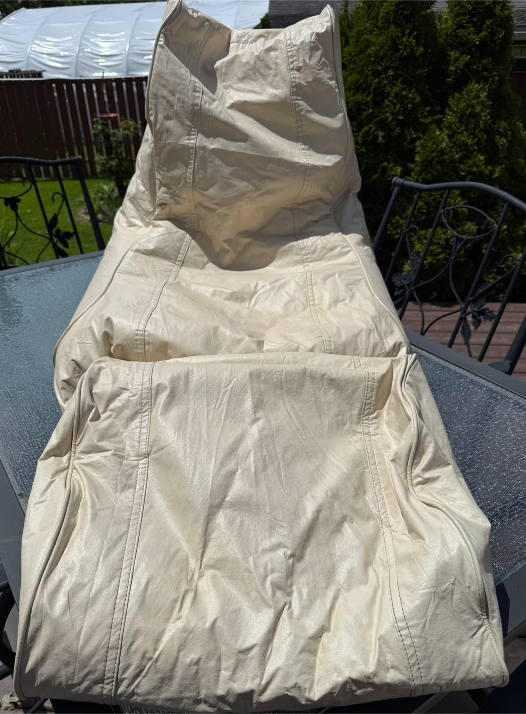 Cream Faux Leather Bean Bag Chair Cover