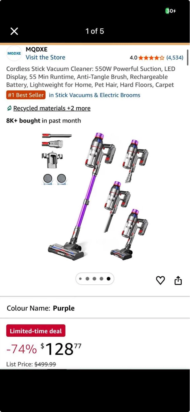 MQDXE Cordless Stick Vacuum Cleaner - Purple - photo 3