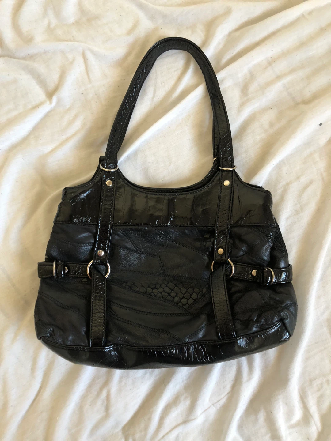 Black Faux Leather Shoulder Bag
