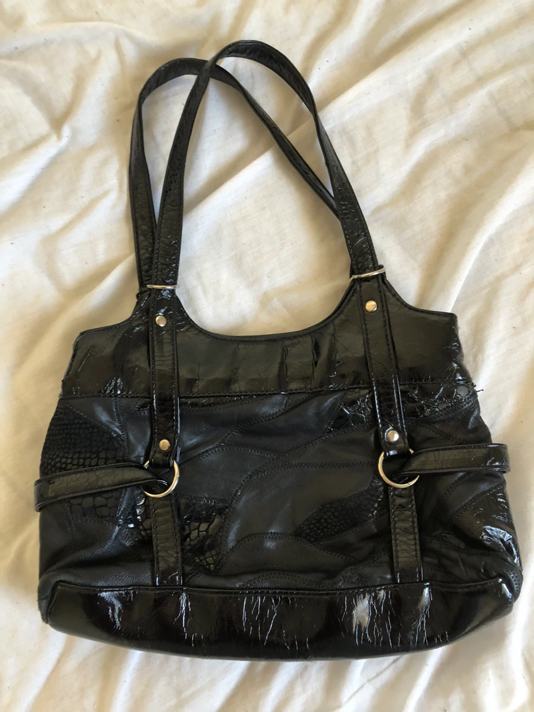 Black Faux Leather Shoulder Bag - photo 2