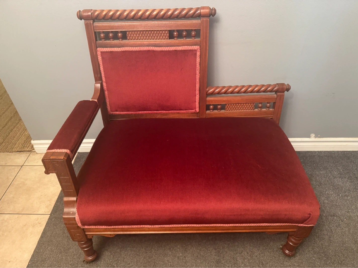 Vintage Red Velvet Accent Parlour Chair - photo 3