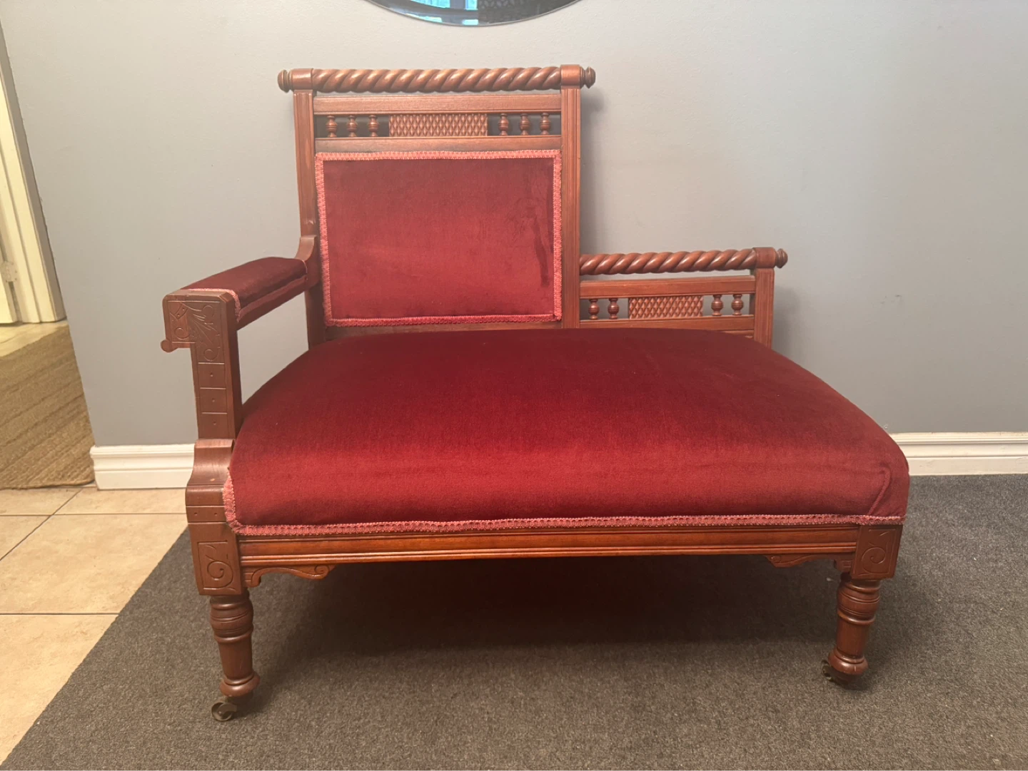 Vintage Red Velvet Accent Parlour Chair - photo 2